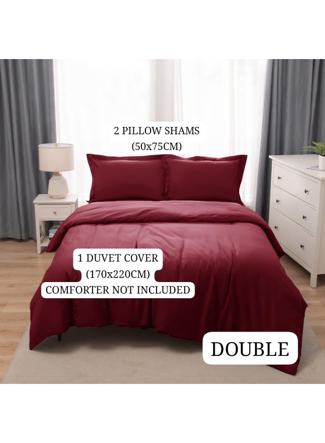 Bedding Duvet Cover Double Size Set- 1Pieces Duvet Cover 170X220Cm / 2Pieces-Pillow Shams 50X75Cm (Burgandy, Double)