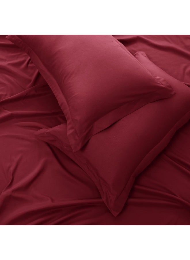 Bedding Duvet Cover Double Size Set- 1Pieces Duvet Cover 170X220Cm / 2Pieces-Pillow Shams 50X75Cm (Burgandy, Double)