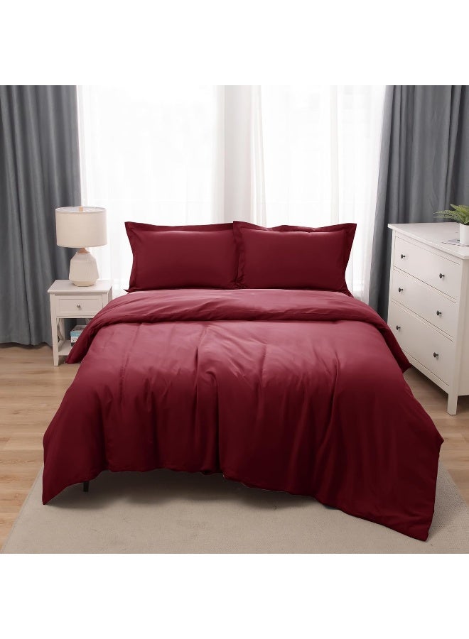 Bedding Duvet Cover Double Size Set- 1Pieces Duvet Cover 170X220Cm / 2Pieces-Pillow Shams 50X75Cm (Burgandy, Double)