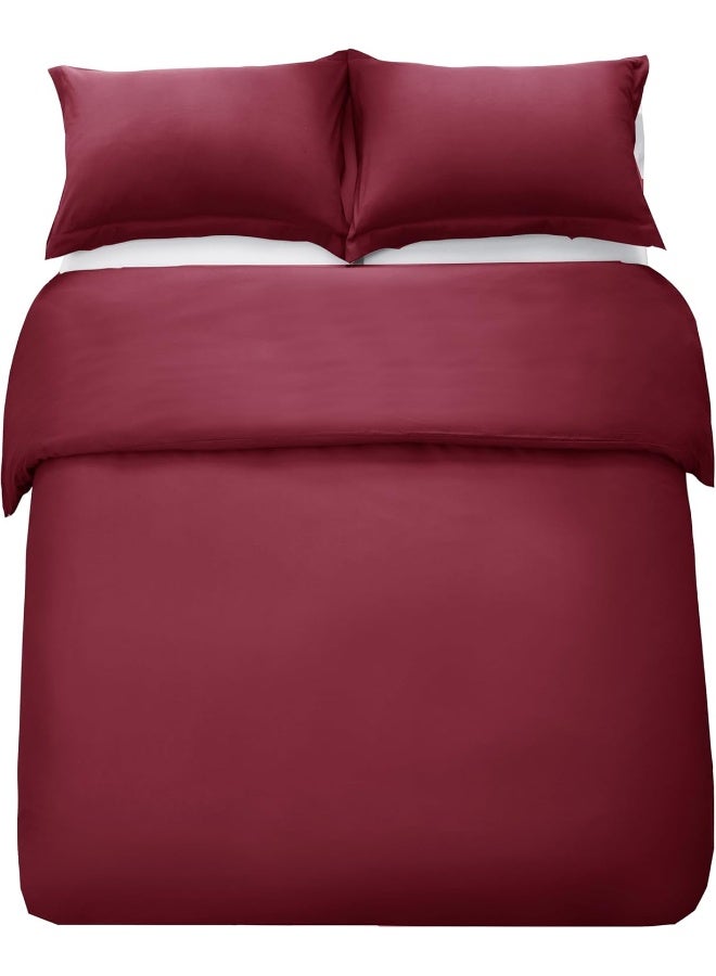 Bedding Duvet Cover Double Size Set- 1Pieces Duvet Cover 170X220Cm / 2Pieces-Pillow Shams 50X75Cm (Burgandy, Double)