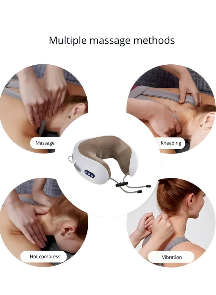 Rechargeable U Shaped Cervical Massage Pillow Neck Massager Vibration Pillow Multifunctional Shoulder and Electric for Relax Muscles Fatigue