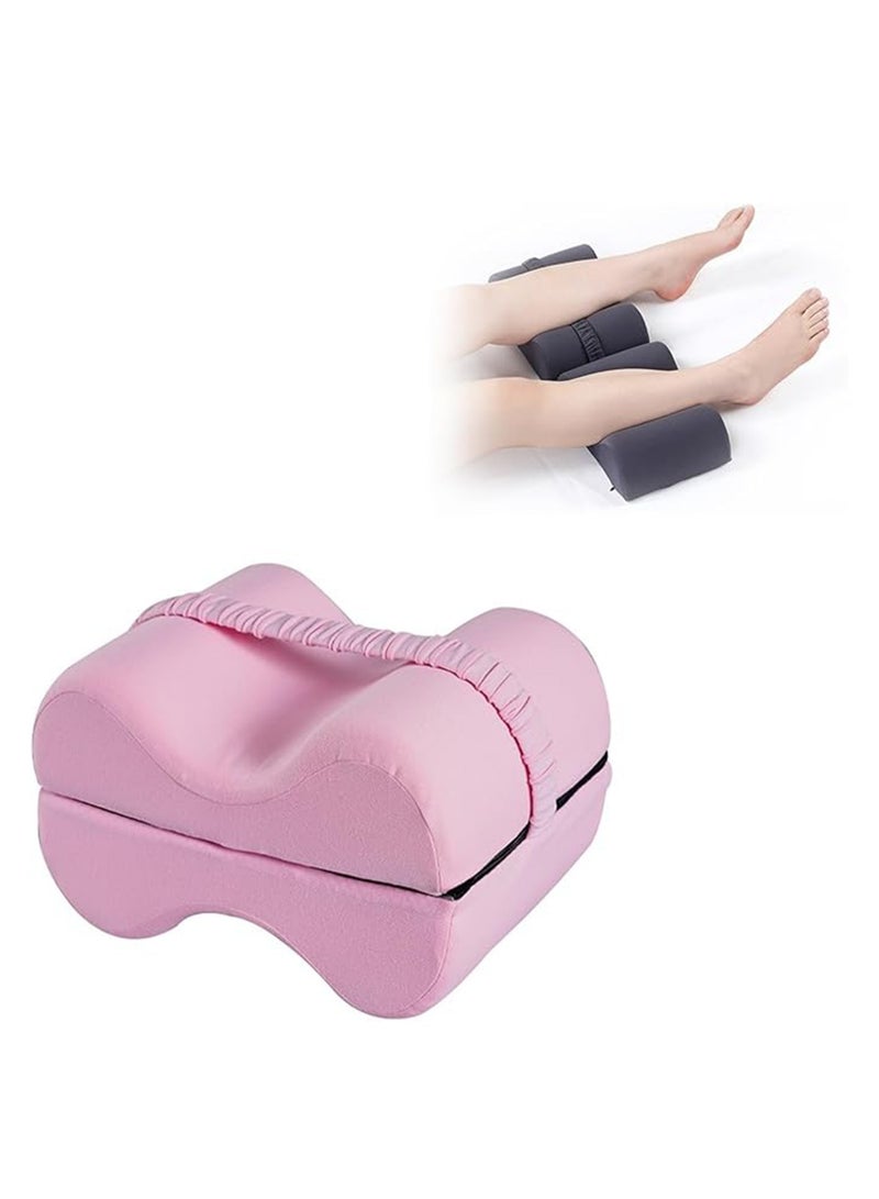 Memory Foam Leg Pillow Foldable 2 in 1 Design Knee Support Pillow for Side Sleepers Leg Cushion Pad with Straps and Removable Pillowcase for Relaxation for Sciatica, Back, Hips, Knees, Joints, Pregnancy (pink)