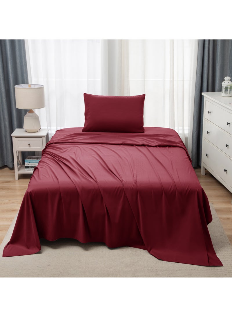 Panax Bedding Single Bed Sheets Set - 3 Piece Bedding - Brushed Microfiber - Shrinkage and Fade Resistant - Easy Care (Burgandy, Single)