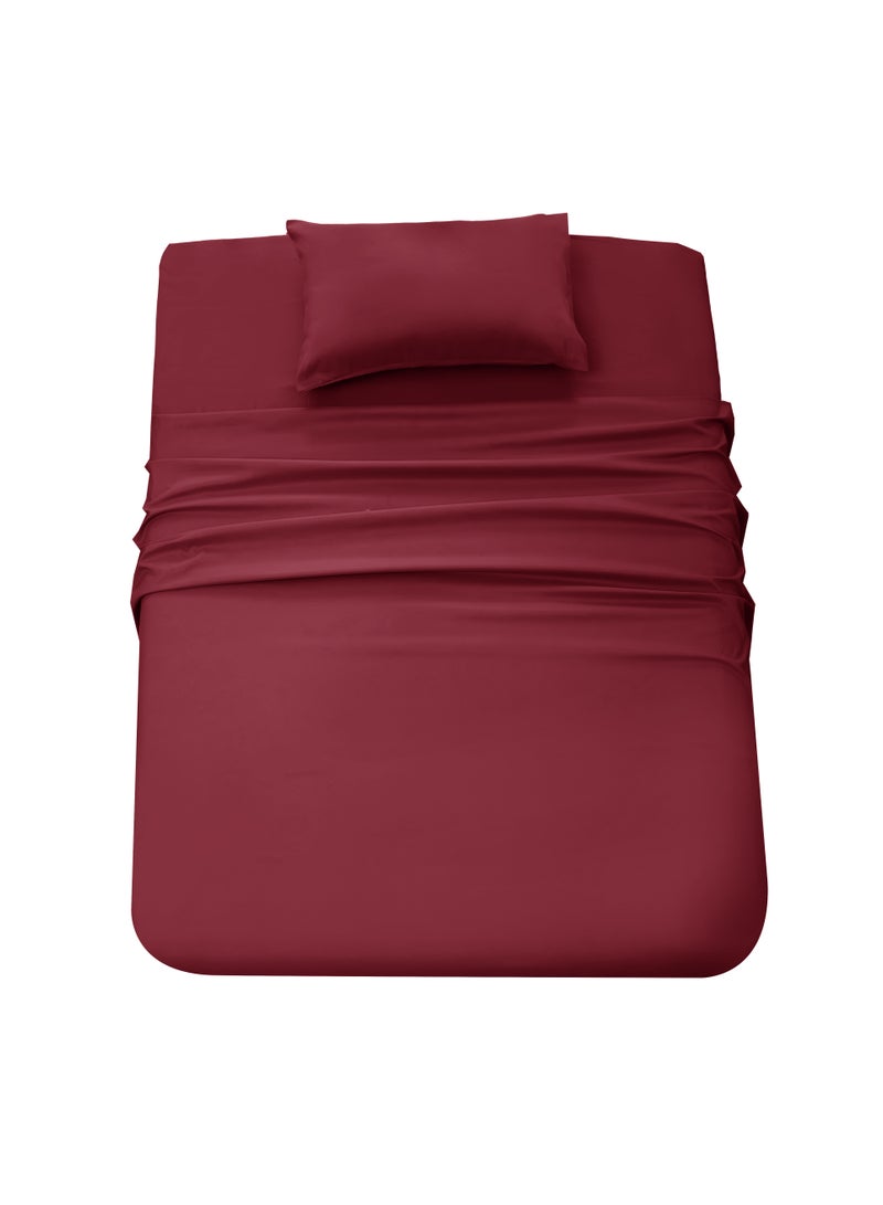 Panax Bedding Single Bed Sheets Set - 3 Piece Bedding - Brushed Microfiber - Shrinkage and Fade Resistant - Easy Care (Burgandy, Single)