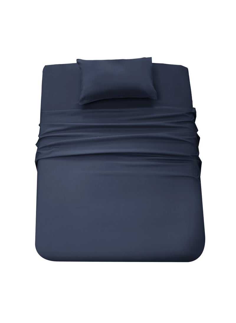 Panax Bedding Single Bed Sheets Set - 3 Piece Bedding - Brushed Microfiber - Shrinkage and Fade Resistant - Easy Care (Navy, Single)