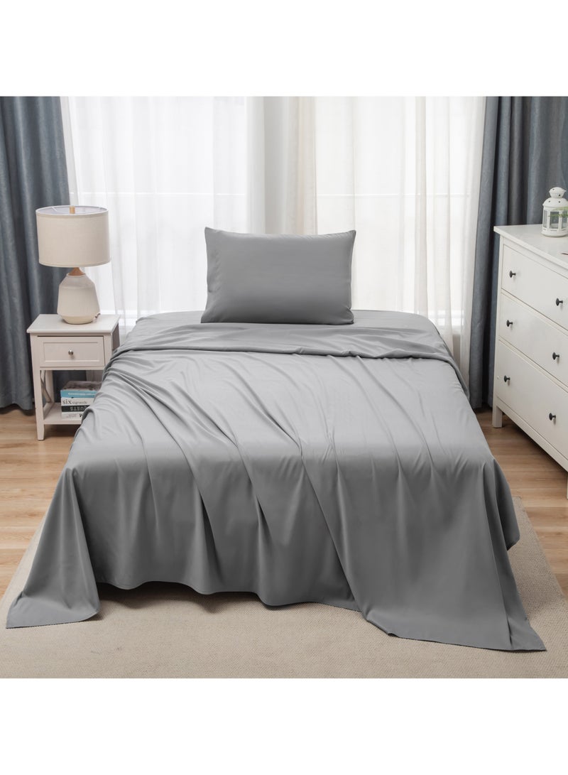 Panax Bedding Single Bed Sheets Set - 3 Piece Bedding - Brushed Microfiber - Shrinkage and Fade Resistant - Easy Care (Light Grey, Single)