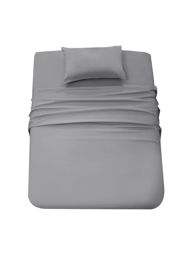 Panax Bedding Single Bed Sheets Set - 3 Piece Bedding - Brushed Microfiber - Shrinkage and Fade Resistant - Easy Care (Light Grey, Single)