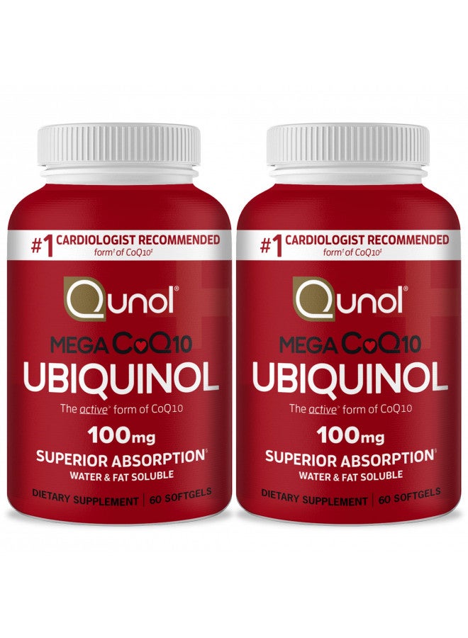Qunol Ubiquinol Coq10 100Mg Softgels, Mega Ubiquinol 100Mg   Superior Absorption   Active Form ofCoenzyme Q10 For Heart Health   4 Month Supply   60 Count (Pack of2)