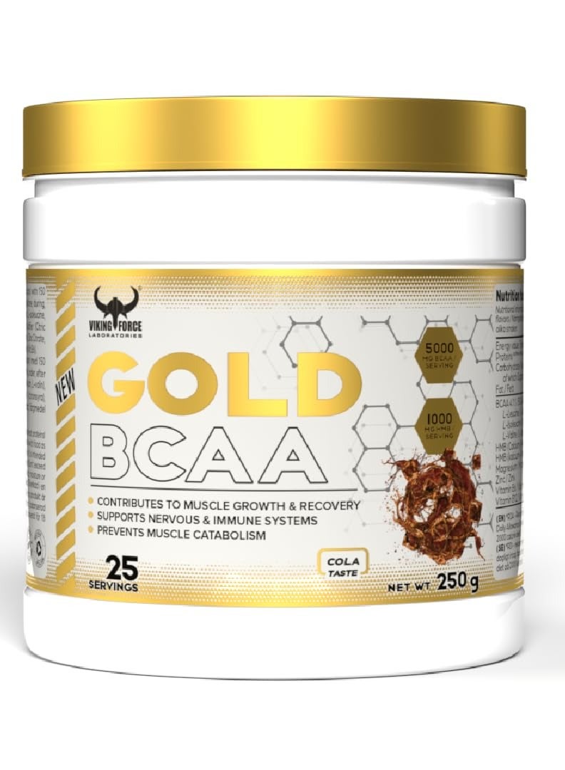 GOLD BCAA - 250g, 25 Servings Cola Flavor 4:1:1 Ratio BCAA with HMB, Magnesium, Zinc, Vitamins B6 & B12 Muscle Recovery And Endurance