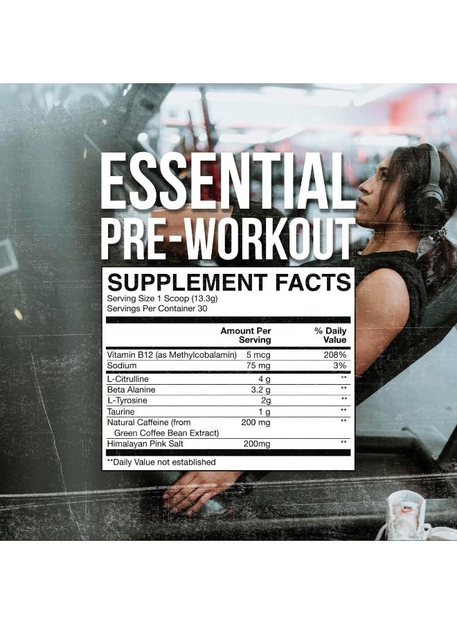 Essential Pre-Workout Unmatched Energy And Focus Enhanced Muscle Pumps Blue Raspberry 30 Servings