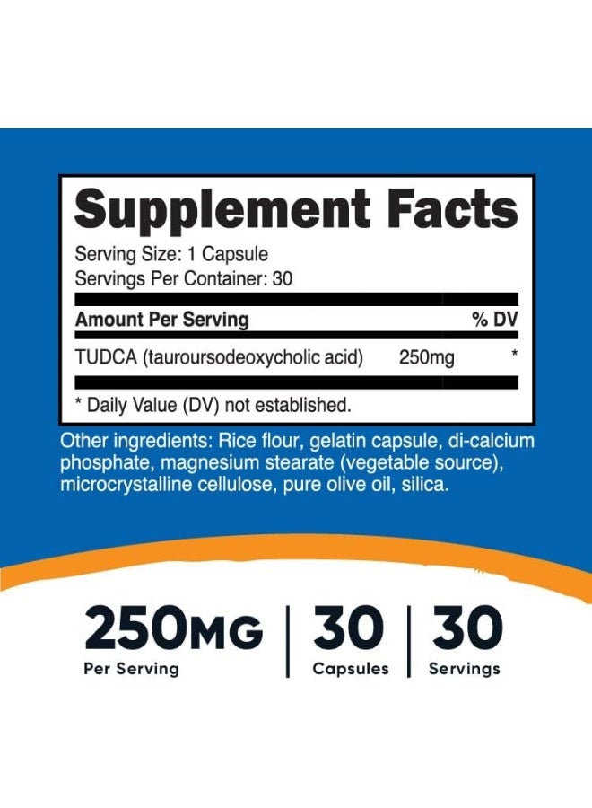 Tudca 250Mg 30 Capsules Tauroursodeoxycholic Acid Gluten Free Non-Gmo