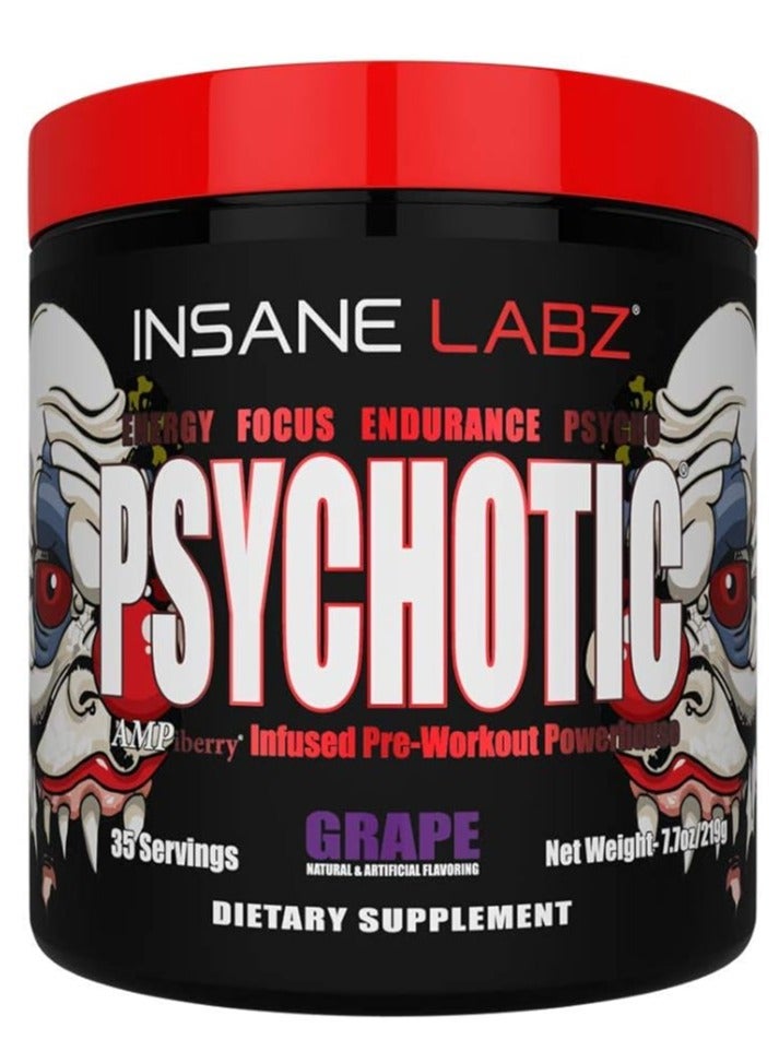 Insane Labz Psychotic, High Stimulant Pre Workout Powder, Extreme Lasting Energy, Focus and Endurance with Beta Alanine, Creatine Monohydrate DMAE, 35 Srvgs (grape)