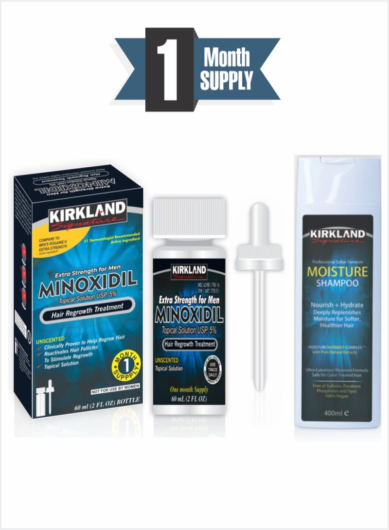 Combo Pack - Minoxidil USP 5% Hair Growth Solution + Moisture Shampoo: Nourish, Hydrate, and Strengthen Hair