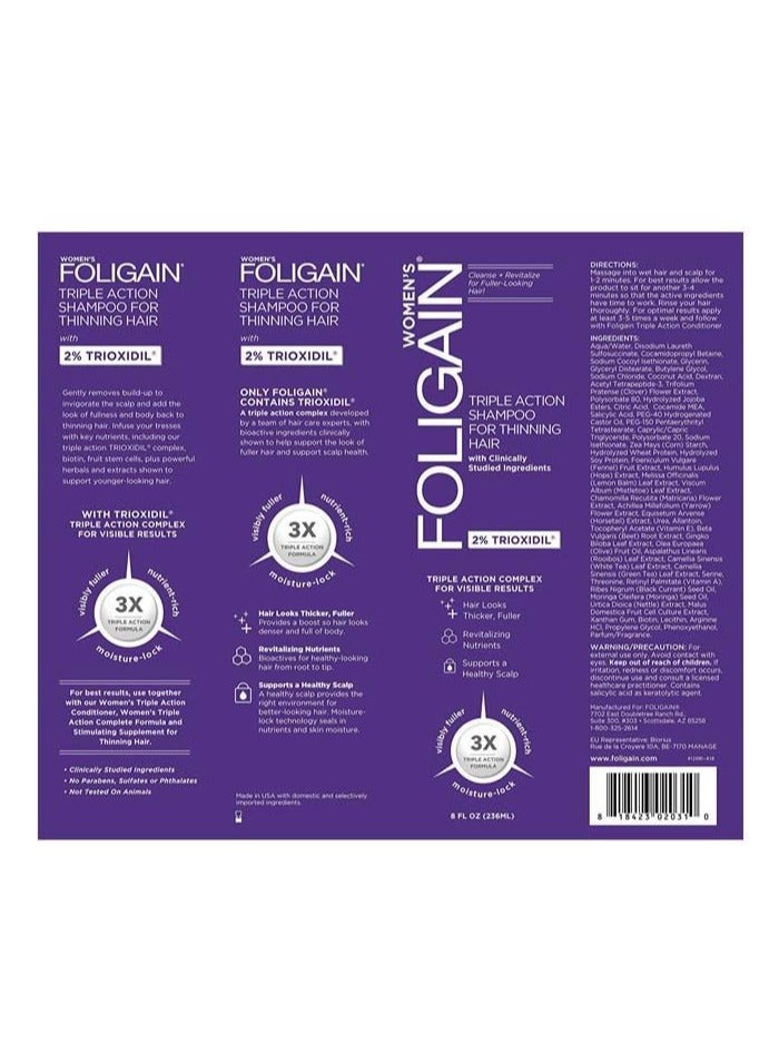 Foligain Triple Action Shampoo for Thinning Hair for Women with 2% Trioxidil 236ml