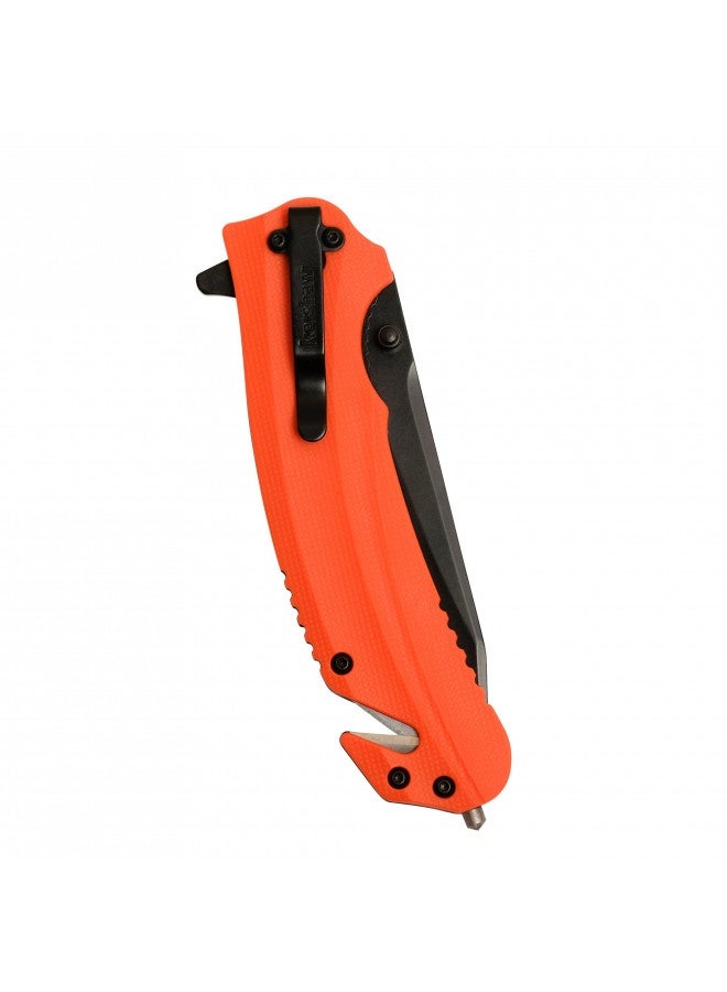 Kershaw Barricade (8650) Orange Multifunction Rescue Pocket Knife With 3.5 Inch Stainless Steel Blade; Speedsafe Opening, Glass Breaker Tip, Belt Cutter, Pocketclip; 4.5 Oz, Small