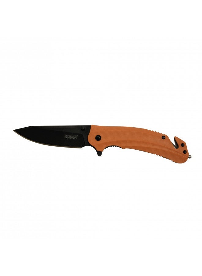 Kershaw Barricade (8650) Orange Multifunction Rescue Pocket Knife With 3.5 Inch Stainless Steel Blade; Speedsafe Opening, Glass Breaker Tip, Belt Cutter, Pocketclip; 4.5 Oz, Small