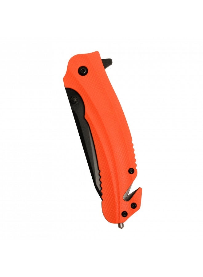 Kershaw Barricade (8650) Orange Multifunction Rescue Pocket Knife With 3.5 Inch Stainless Steel Blade; Speedsafe Opening, Glass Breaker Tip, Belt Cutter, Pocketclip; 4.5 Oz, Small