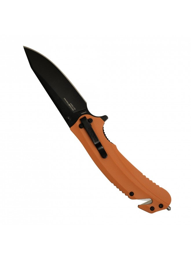 Kershaw Barricade (8650) Orange Multifunction Rescue Pocket Knife With 3.5 Inch Stainless Steel Blade; Speedsafe Opening, Glass Breaker Tip, Belt Cutter, Pocketclip; 4.5 Oz, Small