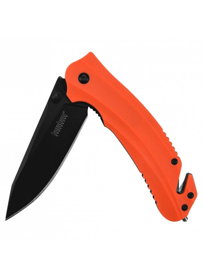 Kershaw Barricade (8650) Orange Multifunction Rescue Pocket Knife With 3.5 Inch Stainless Steel Blade; Speedsafe Opening, Glass Breaker Tip, Belt Cutter, Pocketclip; 4.5 Oz, Small