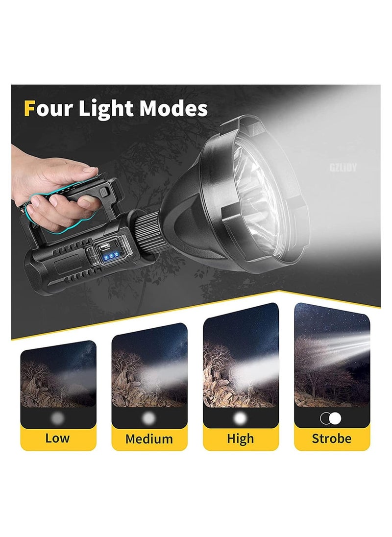 Rechargeable Spotlight Flashlights High Lumens Super Bright LED Searchlight Flashlight Waterproof 4 Modes Handheld Spotlight  with Tripod for Emergencies Fishing Hiking Camping