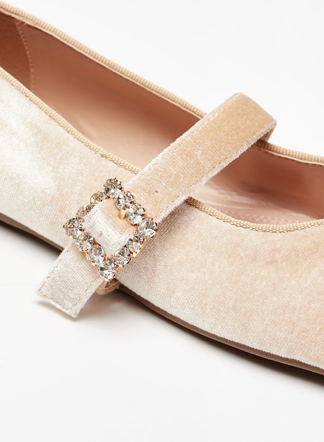 Women's Textured Ballerina Shoes with Buckle Accent