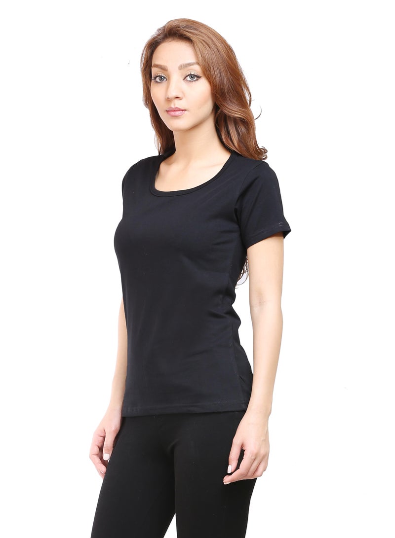 Regular Fit Solid Cotton Half Sleeves Round Neck Women's T-Shirt Black
