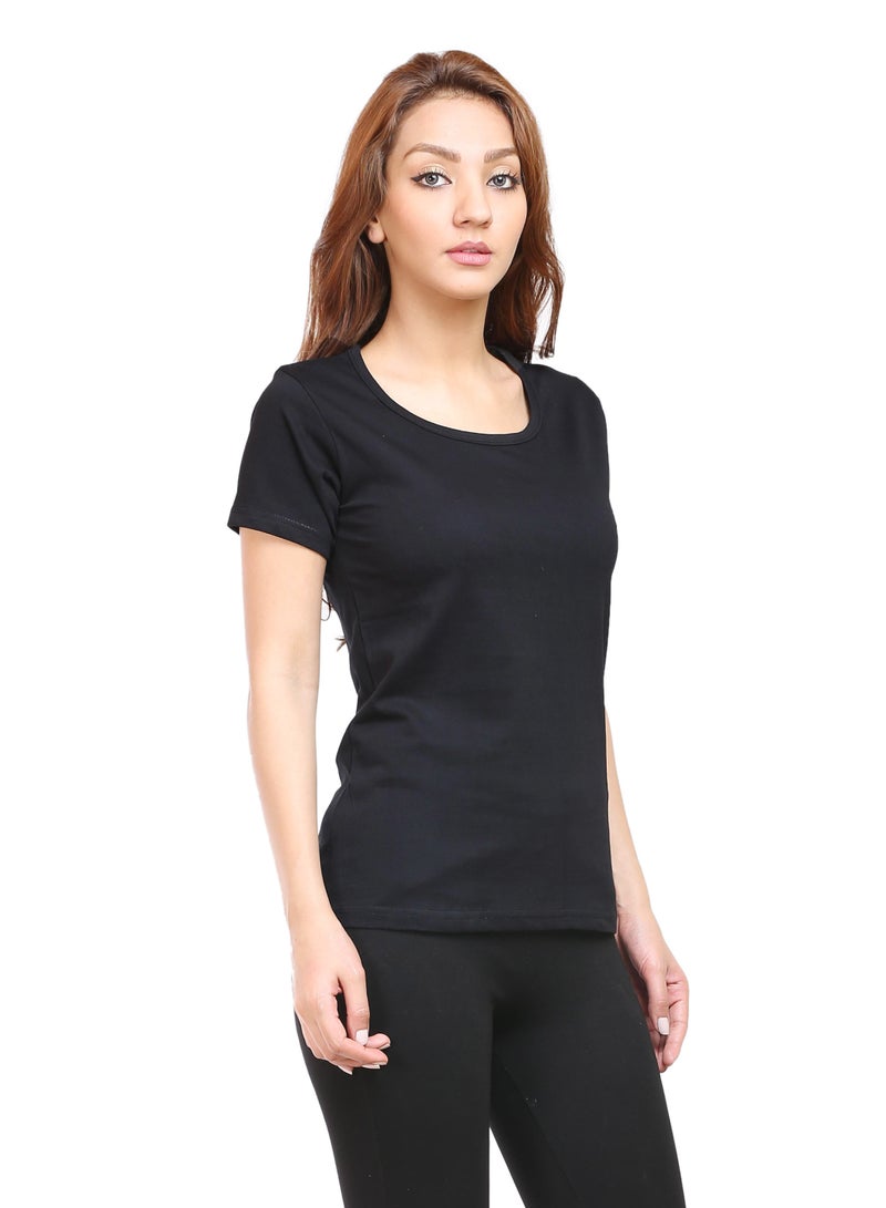 Regular Fit Solid Cotton Half Sleeves Round Neck Women's T-Shirt Black