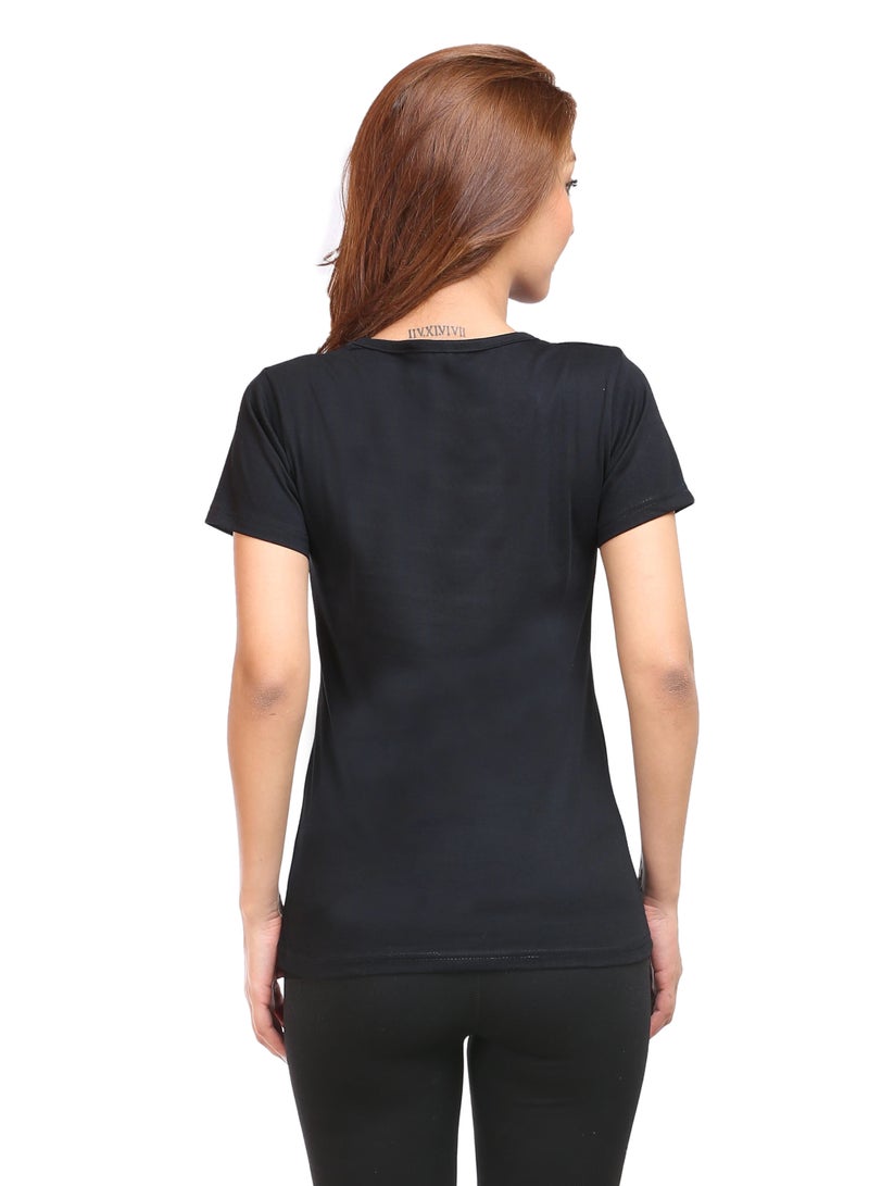 Regular Fit Solid Cotton Half Sleeves Round Neck Women's T-Shirt Black