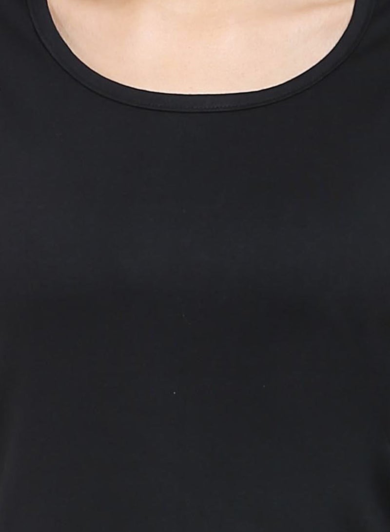 Regular Fit Solid Cotton Half Sleeves Round Neck Women's T-Shirt Black