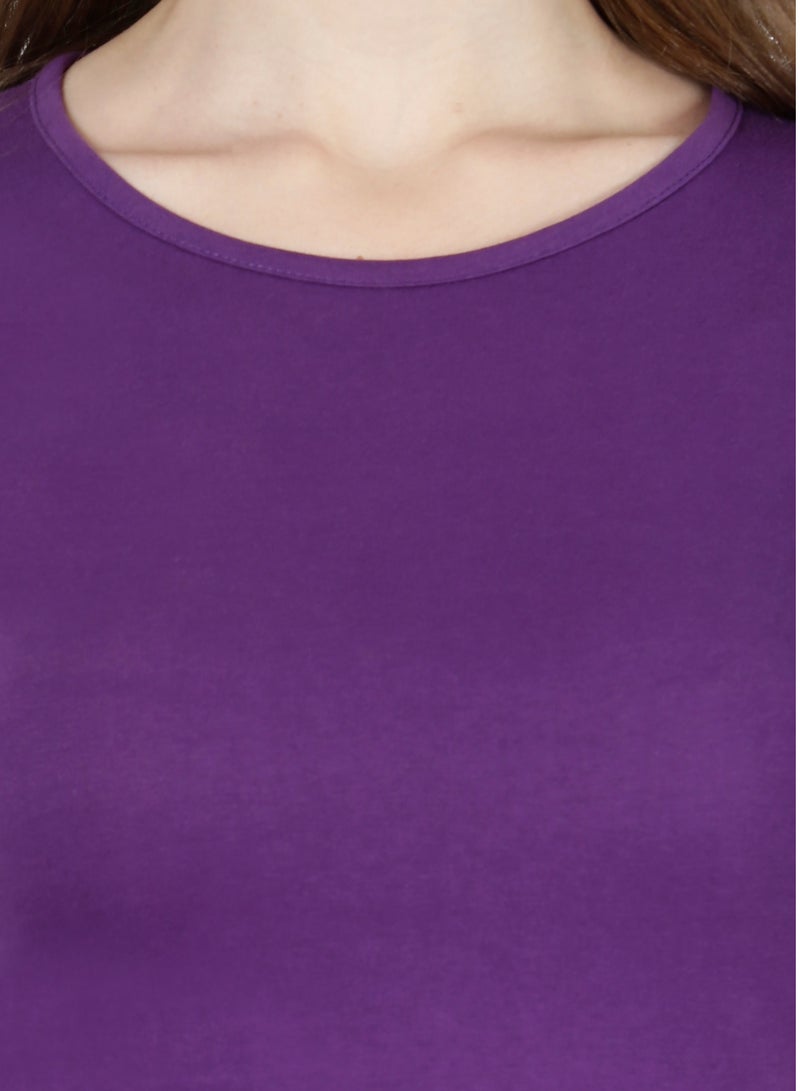 Regular Fit Solid Cotton Half Sleeves Round Neck Women's T-Shirt Purple