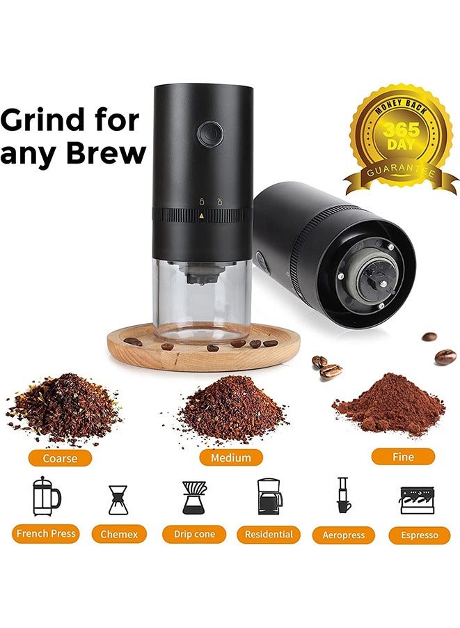 Portable Electric Burr Coffee Grinder, 4 Cups Small Automatic Conical Burr Grinder Coffee Bean Grinder with Multi Grind Setting for Espresso Drip Pour Over French Press, USB Rechargeable, Black