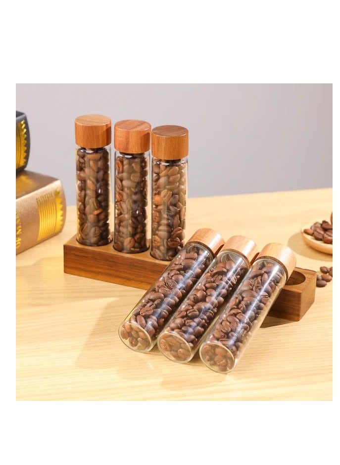 Liying 06Pcs Coffee Bean Storage Tubes with Wooden Stand, Glass Vials with Lids for Tea, Coffee, and Spices