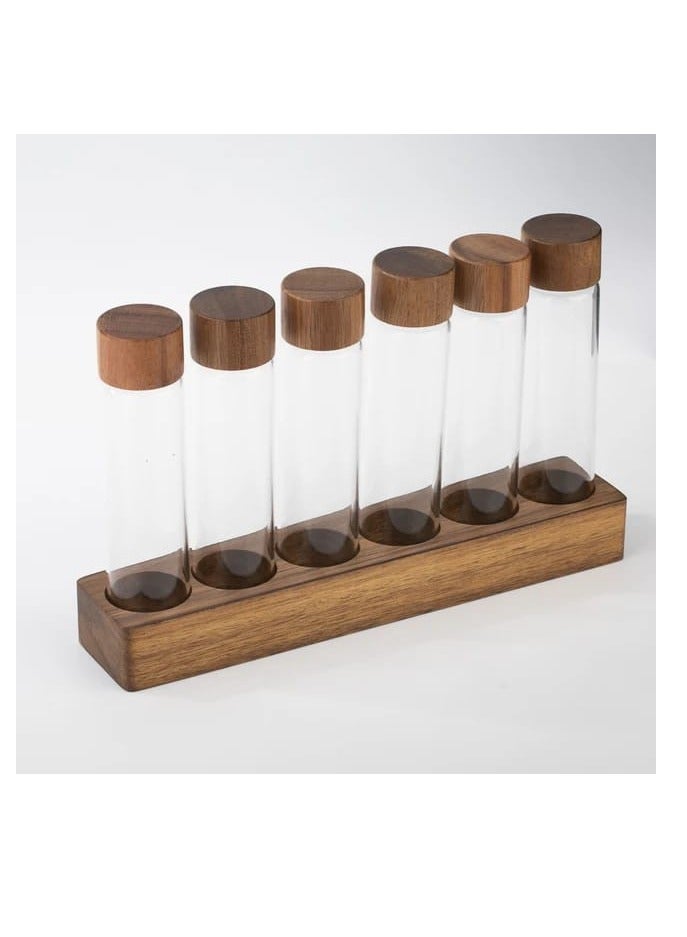 Liying 06Pcs Coffee Bean Storage Tubes with Wooden Stand, Glass Vials with Lids for Tea, Coffee, and Spices