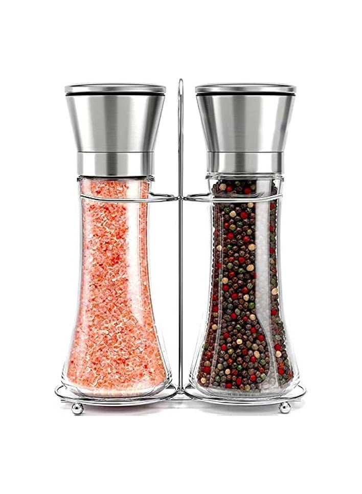 Salt and Pepper Grinder Set - Stainless Steel Refillable Salt & Peppercorn Shakers