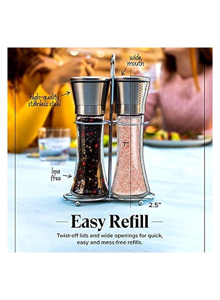 Salt and Pepper Grinder Set - Stainless Steel Refillable Salt & Peppercorn Shakers