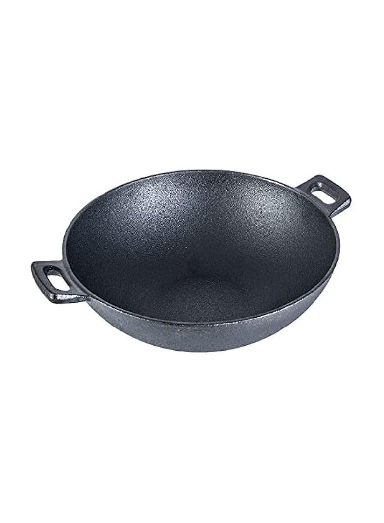 24 cm Cast-Iron Kadhai, Pre-Seasoned Cookware, Induction Friendly, 1.9L, 3.8mm