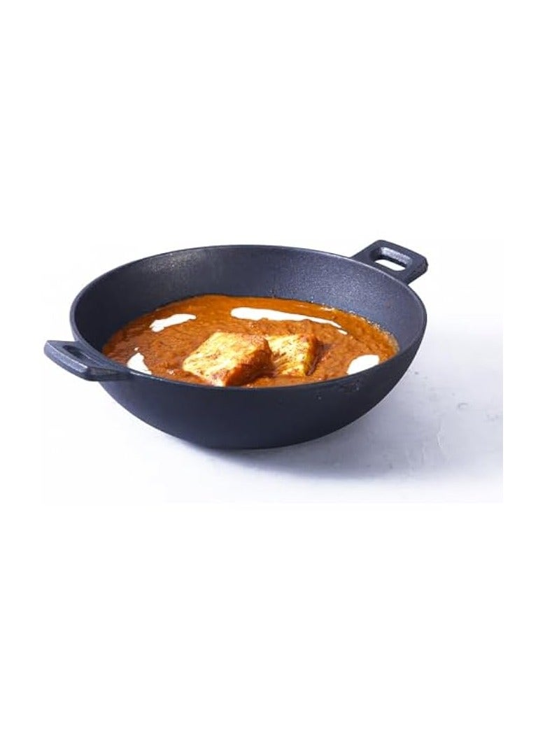 24 cm Cast-Iron Kadhai, Pre-Seasoned Cookware, Induction Friendly, 1.9L, 3.8mm