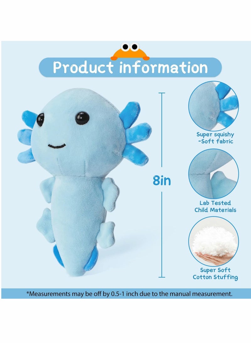 8 Inch Axolotl Stuffed Animal Soft Plush Squishy Toy Animals Throw Pillow Doll Cute Plushies Room Decor Great Gifts for Kids Birthday Blue