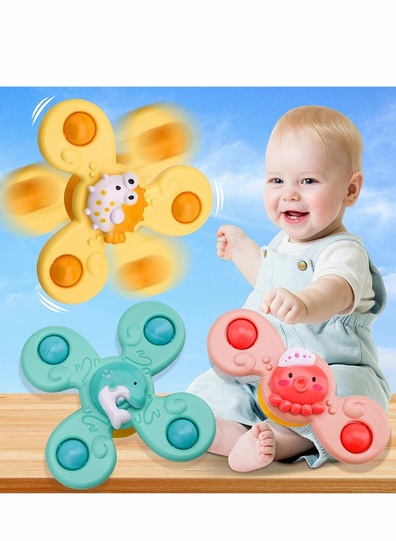 Baby Cup Spinner Toy with Suction Cup 3 Pack Baby Bath Toys Spinner Toys Cartoon Spinning Suction Toys Lovely Gift for Baby and Children