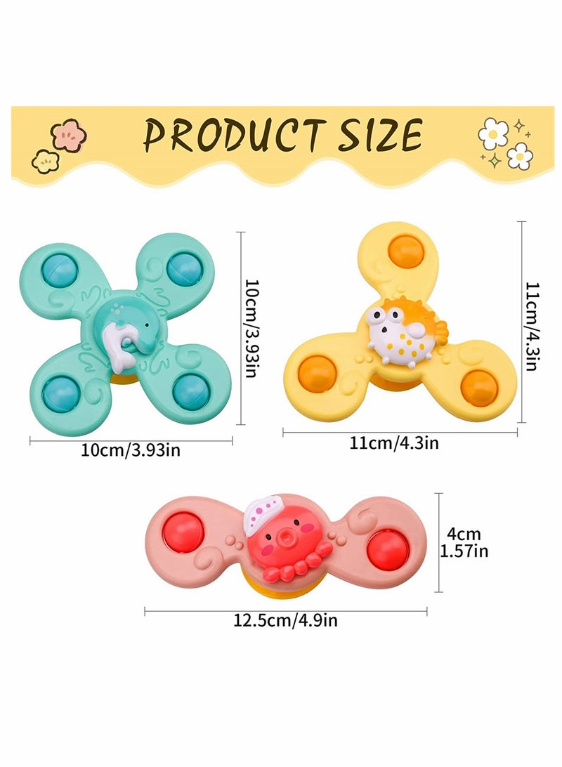 Baby Cup Spinner Toy with Suction Cup 3 Pack Baby Bath Toys Spinner Toys Cartoon Spinning Suction Toys Lovely Gift for Baby and Children