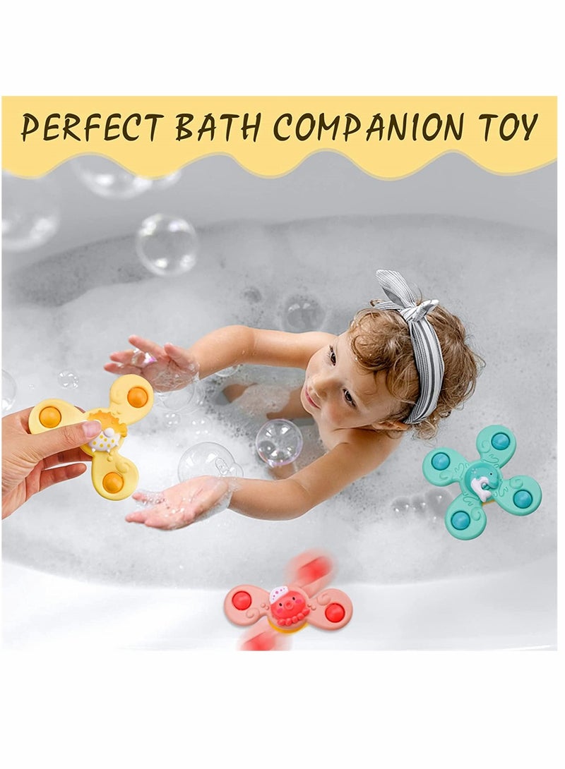 Baby Cup Spinner Toy with Suction Cup 3 Pack Baby Bath Toys Spinner Toys Cartoon Spinning Suction Toys Lovely Gift for Baby and Children