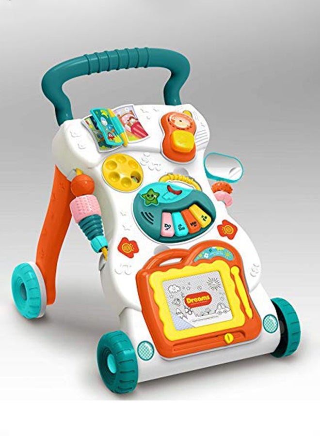 Multifunctional 4-Wheel Base First Steps Musical Toddler Toy Walker For Kids