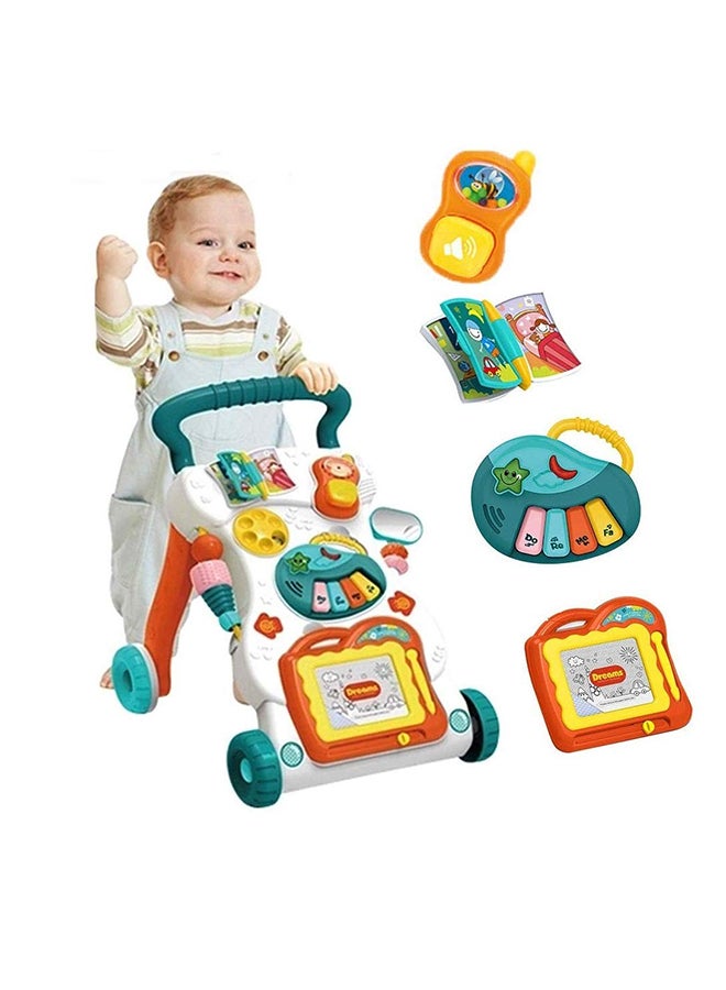 Multifunctional 4-Wheel Base First Steps Musical Toddler Toy Walker For Kids