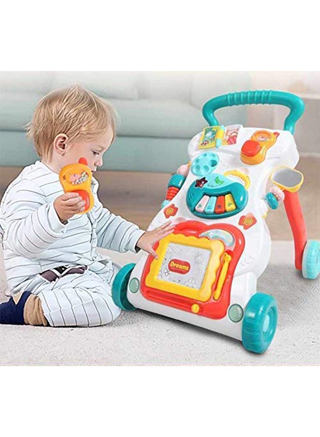 Multifunctional 4-Wheel Base First Steps Musical Toddler Toy Walker For Kids