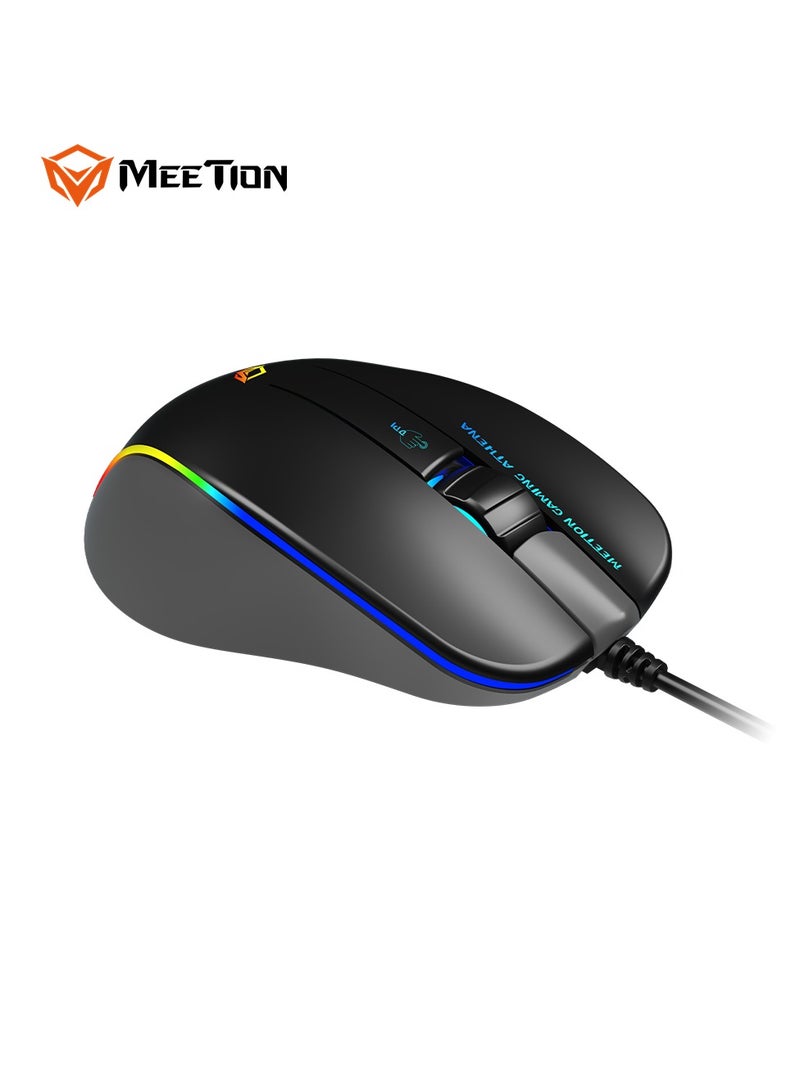 Meetion 2023 RGB Circulation Backlit Gaming Mouse GM23 RGB circulation Backlit Gaming temperament ergonomic design for right hands DPI is adjustable to meet the needs of all kinds of games (Black)