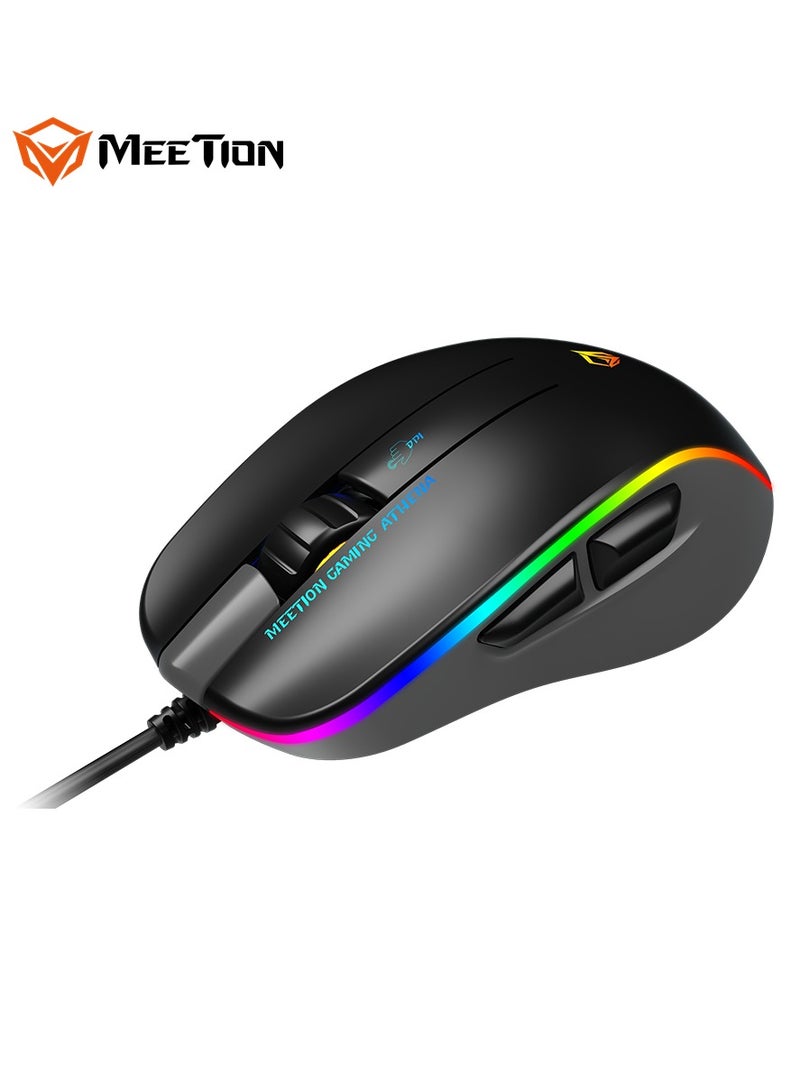 Meetion 2023 RGB Circulation Backlit Gaming Mouse GM23 RGB circulation Backlit Gaming temperament ergonomic design for right hands DPI is adjustable to meet the needs of all kinds of games (Black)