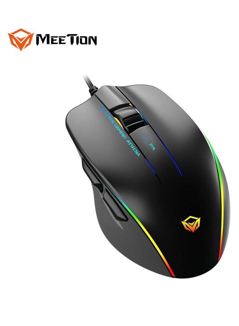 Meetion 2023 RGB Circulation Backlit Gaming Mouse GM23 RGB circulation Backlit Gaming temperament ergonomic design for right hands DPI is adjustable to meet the needs of all kinds of games (Black)