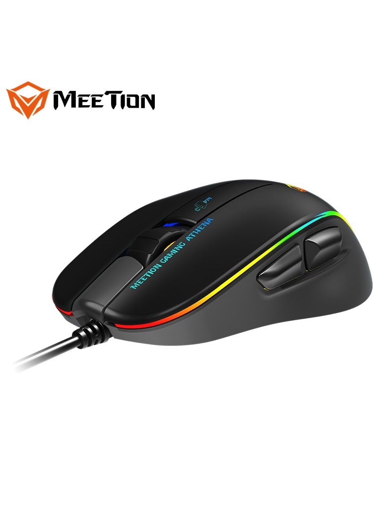 Meetion 2023 RGB Circulation Backlit Gaming Mouse GM23 RGB circulation Backlit Gaming temperament ergonomic design for right hands DPI is adjustable to meet the needs of all kinds of games (Black)