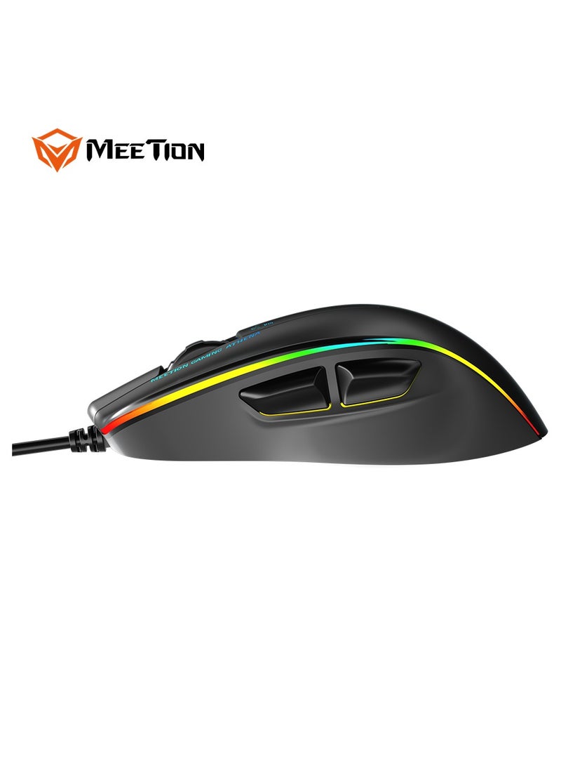 Meetion 2023 RGB Circulation Backlit Gaming Mouse GM23 RGB circulation Backlit Gaming temperament ergonomic design for right hands DPI is adjustable to meet the needs of all kinds of games (Black)