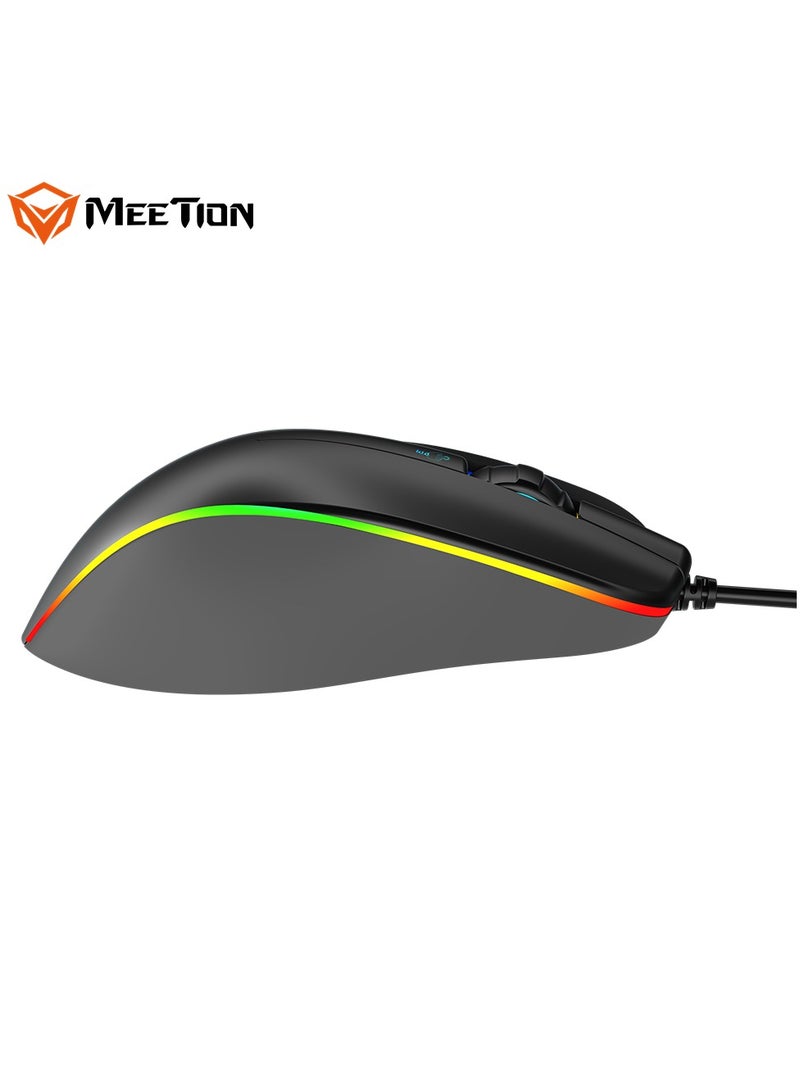 Meetion 2023 RGB Circulation Backlit Gaming Mouse GM23 RGB circulation Backlit Gaming temperament ergonomic design for right hands DPI is adjustable to meet the needs of all kinds of games (Black)